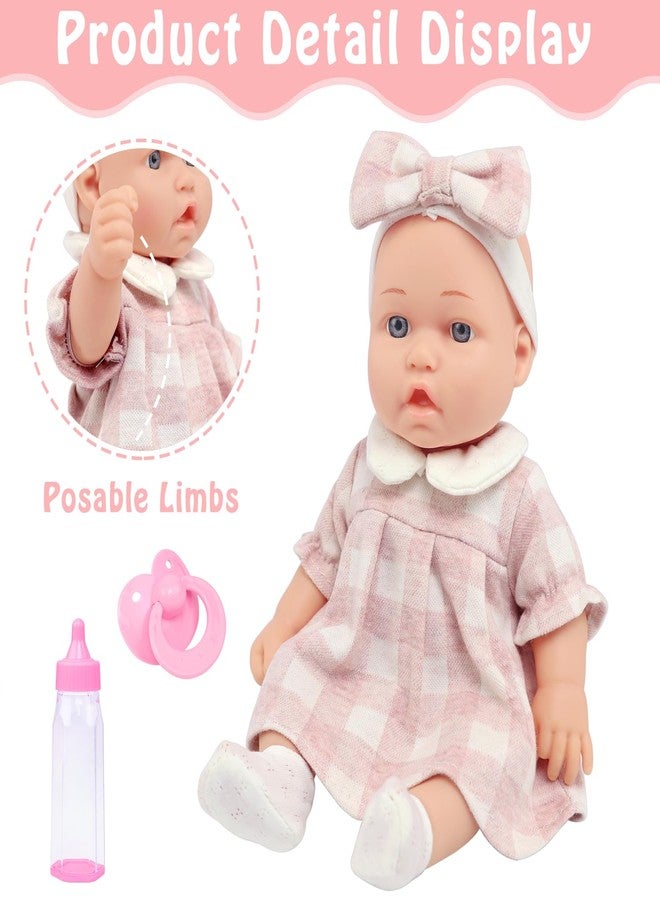 ZITA ELEMENT 12″ Baby Doll Classic Checkered Dress & 6-Piece Accessories Gift Box Packaged - Soft Realistic Lifelike Baby Dolls for Toddlers & Little Girls - Image 3